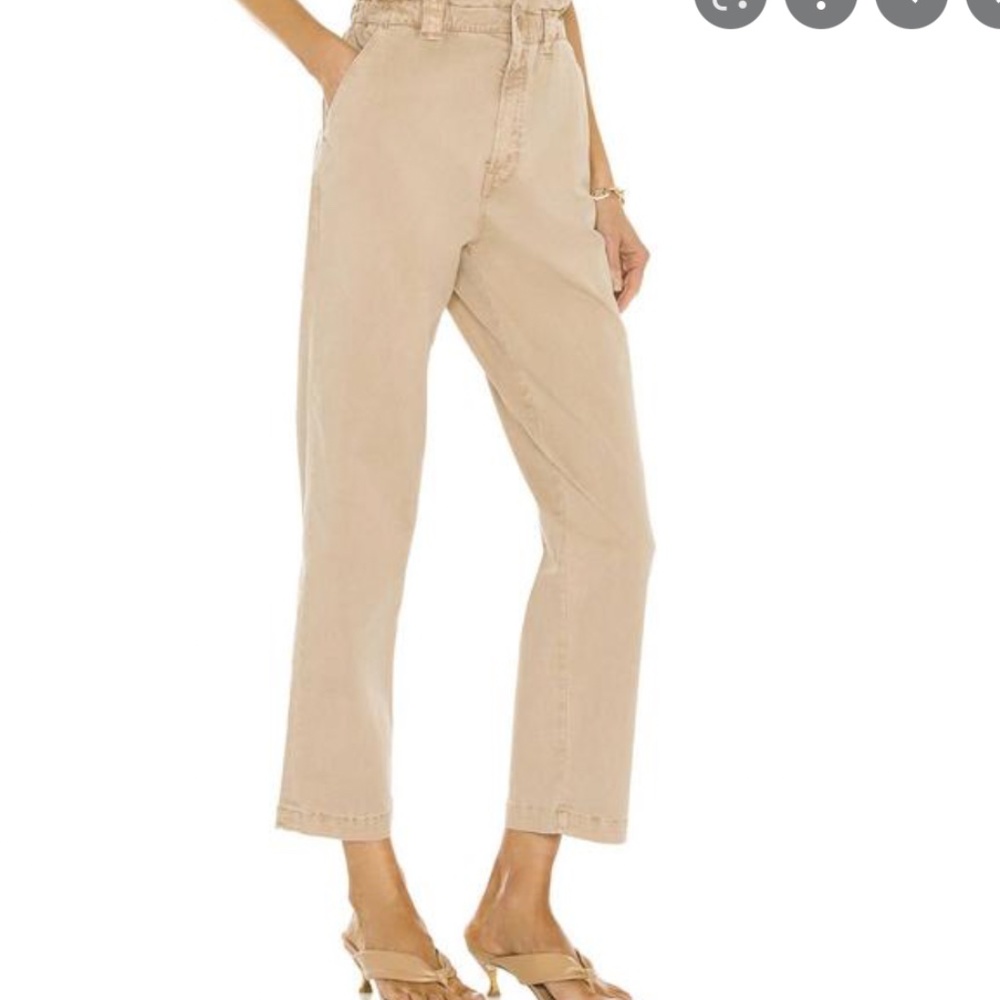 Mother The Yoyo Ruffle Greaser Ankle Crop Paperbag Pants Khaki (stain)